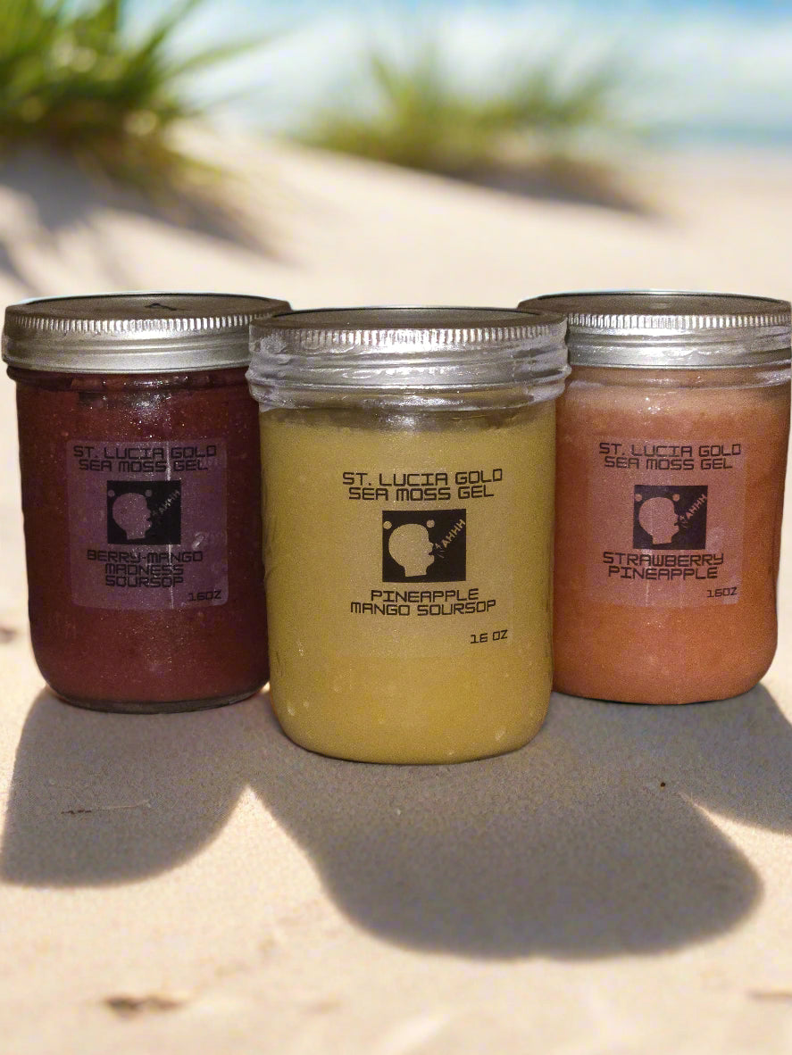 AAHHH ST. LUCIA GOLD SEA MOSS & SOURSOP GELS (3 PACK BUNDLE)